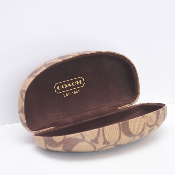 Coach Eyeglass Sunglasses Case Classic Logo Monogram Hard Clamshell Brown - Picture 11 of 12